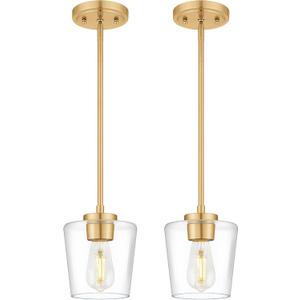 Pendant Lights Kitchen Island 2 Pack, 6" Brushed Gold Hanging Lights Fixtures with Clear Glass Shade, Modern Brass Kitchen Pendant Lighting Over Island for Dining Room, AD-22004-1P2-GD-C
