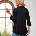 Womens 3 4 Sleeve Blouse Long Sleeve Business Casual Tunic Tops V Neck Work Tops Textured Dressy Casual Shirts (White, L)