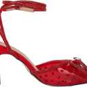 VETASTE Women's Double Bow Pointed Toe Ankle Strap Crystal Pumps Wedding Bridal Party Stilettos Backless Satin Heeled Sandals (Red)