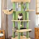 Globlazer Cactus Corner Cat Tree Tower with Scratching Post for Indoor Cats, 51in Multi-Level Cat Condo Tower with Large Hammock, Fan-Shaped Padded Perch, Spacious Cat Cave, Hanging Basket, C51, Green