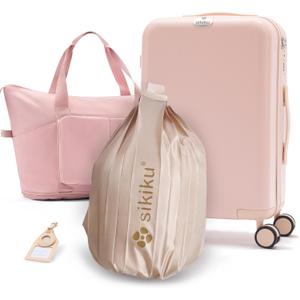 4-Piece Lightweight Luggage Sets for Women, Hardshell Spinner Suitcase with TSA Lock, Expandable Duffel Bag, Luggage Strap, and Leather TagPink, 20inch)