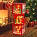 Light Up Christmas Decorations Indoor 3 Large Red Transparent Joy Box with 3 LED 7.9 Inches Marquee Light Up Joy Letters Lights Sign Holiday Fireplace Christmas Decorations for Home