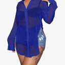 EDITCOZY Women's Sheer Cover Ups Button Up Blouse Sexy Long Sleeve Slit Hem Mesh See Through Shirts Tops, XL