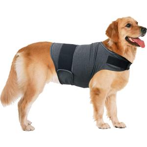 Dog Anxiety Relief Shirt, Adjustable Anxiety Coat Jacket for Fireworks, Thunderstorm, Travel, Separation, Calming Vest Wrap for Small Medium Large Dogs (L) (Dark Grey)