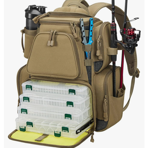 Piscifun Fishing Tackle Backpack with 4 Trays, Large Outdoor Storage Tackle Bag with Protective Rain Cover for Fishing Gear