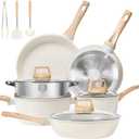 12 Pcs Pots and Pans Set, Nonstick Cookware Sets White Granite Induction Cookware, Non-toxic Healthy Non Stick Kitchen Cooking Set with Frying Pans Set, Saucepans,Steamer (PFAS, PFOA, PFOS Free) (12 Pieces)
