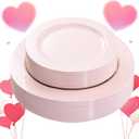 FLOWERCAT 60PCS Pink Plastic Plates - Heavy Duty Pink Plates Disposable for Easter Party&Valentine's Day/Wedding - serving 30 guests Include 30PCS 10.25inch & 30PCS 7.5inch