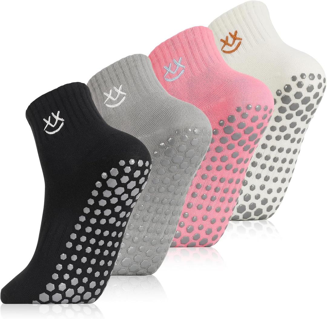 Jspupifip Cute Pilates Grip Socks for Women Non Slip Yoga Socks Embroidery Ruffle Crew Sock for Barre Barefoot Workout