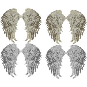 Sequins Angel Wings, 4 Pairs Iron on or Sew on Sequin Patch DIY Embroidered Applique Bling for Jackets Cloth Decoration Accessory