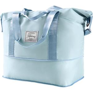 Travel Duffel - Large Shoulder Weekender Overnight Carry on With Wet Pocket, Waterproof Expandable Bag With Trolley Sleeve, Sports Tote Gym for Women, Blue