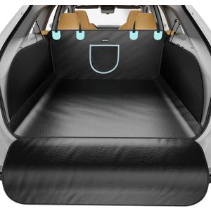 SUV Cargo Liner for Dogs with PU Leather, Waterproof Pet Trunk Cover with Taller Side Panels, Dog Seat Mat for SUVs Vans with Bumper Flap Protector, Non-Slip, Large Size Universal Fit, Black