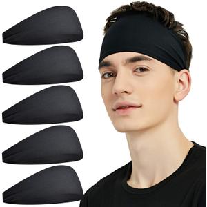 Sports Headbands for Men (5 Pack),Moisture Wicking Workout Headband, Sweatband Headbands for Running,Cycling,Football,Yoga,Hairband for Women and Men