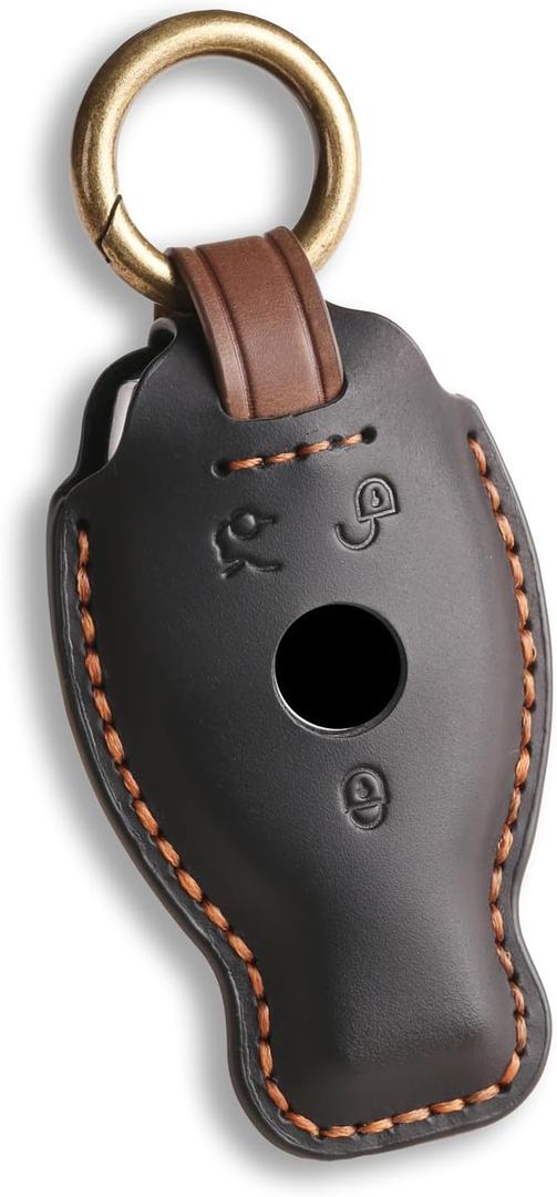 for Mercedes Key fob Cover. Compatible with Mercedes Benz C E R S M, GLA, GLE, GLS, GLK CLA, CLK, AMG 3 Button Smart Leather Car Key Protector Case Shell Chain Accessories/ Black