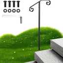 Handrails for Outdoor Steps, 1-2 Step Single Post Handrail, 58" H Rustproof Wrought Iron Stair Railing with Assembly Tool Kit for Concrete Steps, Wood Steps, Black