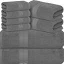 Avalon Towels Luxury 8 Piece Towels Set, 2 Bath Towels, 2 Hand Towels and 4 Washcloths, 600 GSM 100% Ring Spun Cotton Highly Absorbent Bathroom Towel Set, Ideal for Hotel, Spa and Gym (Grey)