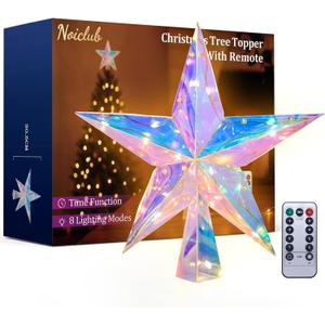 Christmas Tree Topper，11.8" PET Christmas Tree Star Topper Lighted with Remote Multicolour 20LED Lighted Treetop Decorate for Xmas Decorations Ornaments Holiday Party Indoor Decor