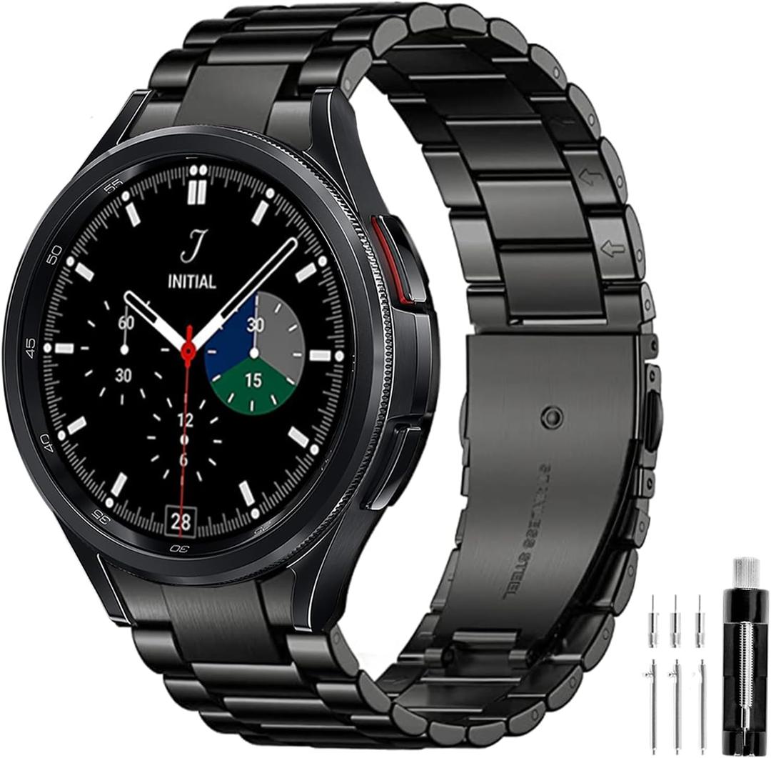 GOLDTOLUCK Compatible with Samsung Galaxy Watch 7 6 5 4 FE Band Pro Classic 43mm 47mm 45mm 40mm 44mm 42mm 46mm No Gap Classy Elegant Casual Men Women Metal Business Stainless Steel (Black)