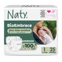 Naty BioEmbrace Baby Newborn Diapers | Sensitive Skin Safe Certified | Leak Protection up to 100% | Plant-Based Teddy Softness, Premium Comfort | Chlorine-Free | Size 1 (411 lbs), 25 Count