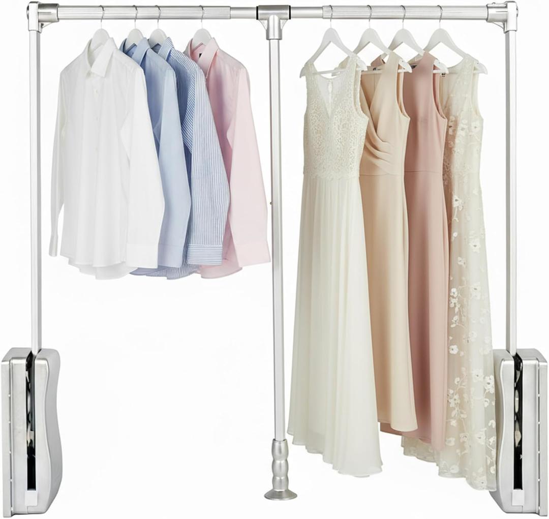 Nisorpa Pull Down Closet Rod, Adjustable 35-48 Inch Aluminium Wardrobe Lift Rail Organizer Buffer Return Closet Rod Pull Down Heavy Duty for High Cabinet Side Mounted 23 lbs Load Capacity