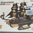 ROBOTIME Seahorse 3D Wooden Puzzles for Adults, Black Sailboat Model Kits for Boys and Men, Home Office Decor Gifts Pirate Ship Building (603 Pcs), Large