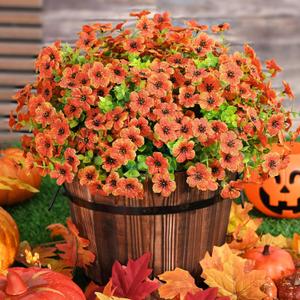 Waipfaru Fake Mums, 12 Bundles Artificial Mums for Outdoors, Faux Mum for Outdoor Planters,Fall Artifical Flowers for Outdoors Decoration, UV Resistant Fall Flowers Artificial for Outdoor Decor (Orange)