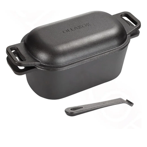 2-in-1 Pre-Seasoned Cast Iron Dutch Oven Pot with Lid as Skillet, Grill Pan, with Lid Lever, Dual Loop Handles, Oval Heavy Dutch Oven for Bread Baking, Frying, Camping, BBQ, 3.8 QT Black