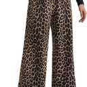 RoseSeek Women's Leopard Print Wide Leg Pants Patched Elastic Waist Casual Loose Trousers, Medium