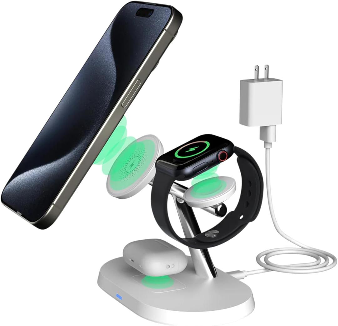 LAX Gadgets MagSafe Compatible Foldable Wireless 3-in-1 Charging Stand (White)
