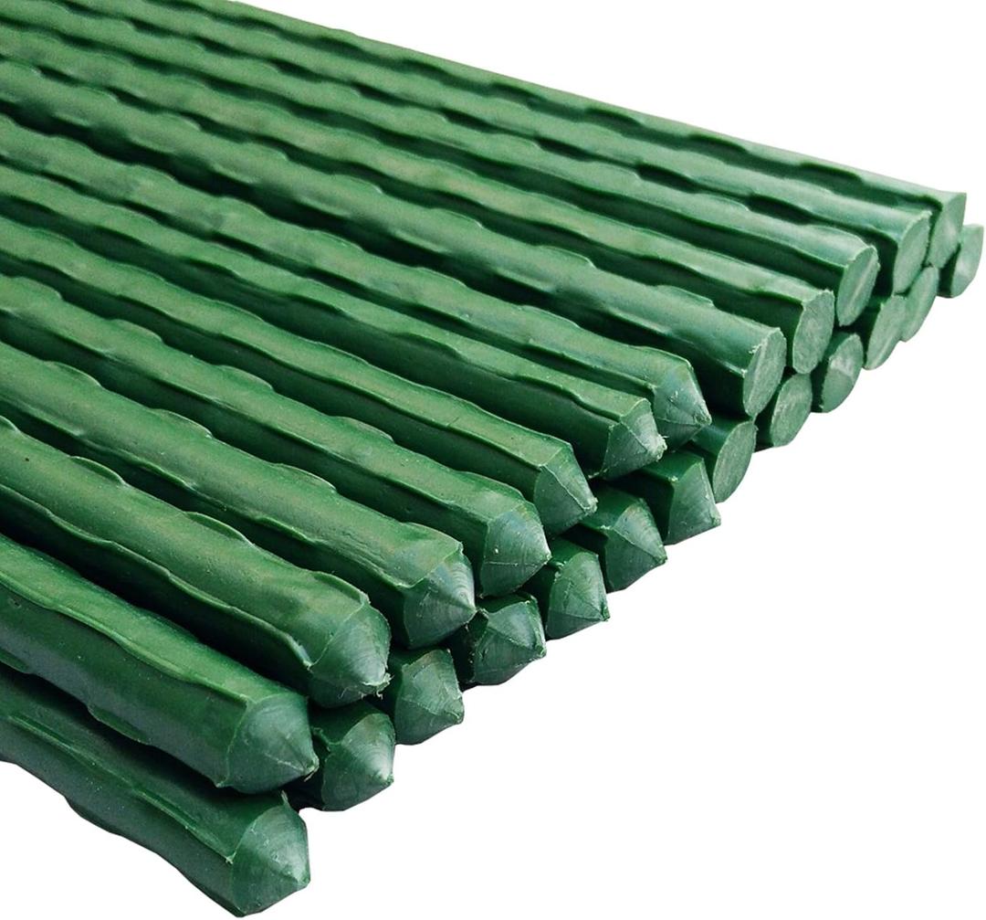 Arlai 45cm/1.48 Ft Garden Stakes, Plastic Coated Steel Plant Stakes Sturdy Tomato Stakes, Pack of 25