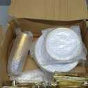 N9R 600PCS Disposable Plastic Plates, Gold Plastic Dinnerware Set Includes 100 Dinner Plates, Dessert Plate, Cups, Spoons, Forks, Knives for 100 Guests, Perfect for Party, Wedding, Birthday