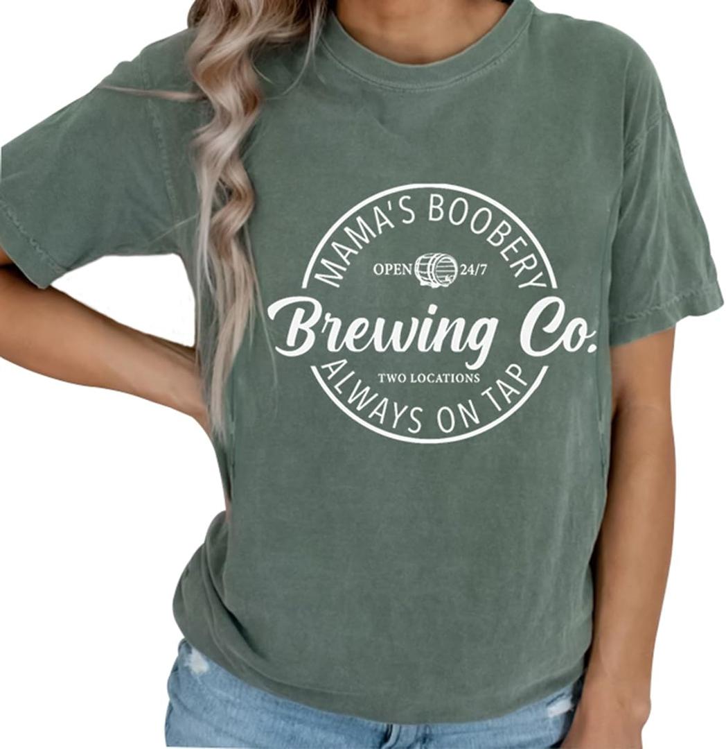 Women Maternity Shirt Comfort Colors Breastfeeding Nursing Friendly Zip Tshirt Mama's Boobery Always On Tap Tops (X-Large, Green)