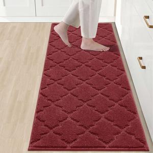 COSY HOMEER Soft Kitchen Floor Mats for in Front of Sink Super Absorbent Rugs and 20"x59" Non-Skid Mat Standing Washable,Polyester,Red