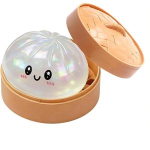 Glitter Dumpling Squishy, Colorful Dumpling Squishes Stress Balls with Steamer, Easter Gifts, Soft Squeeze Decompression Dough for Adults (White with Glitter)