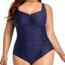 Daci Women Plus Size One Piece Swimsuits - Tummy Control Retro Ruched Bathing Suits Vintage Swimwear (Navy Blue) 
 18 Plus