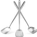 Yosukata 17" Wok Spatula and Ladle and Turner Spatula - Stainless Steel Cooking Utensils Set of 3-304 Stainless Steel Kitchen Utensils Set - Dishwasher Safe Wok Accessories - Cooking Tools