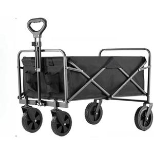 Heavy Duty Folding Utility Wagon Cart with All-Terrain Wheels, Collapsible, Metal Frame, Adjustable Handle (330LBS)