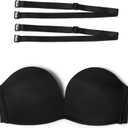 zossav Women Strapless Bra Push Up Wirefree Non-Slip Padded Bras Multiway Bandeau Convertible Straps 36A Black
