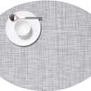 Chilewich Mini Basketweave Placemats - Woven Placemats Set of 4 - Reusable, Stain-Resistant, Indoor/Outdoor Tabletop Protection - Mist - 14" x 19.25" Oval