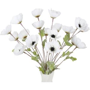 6PCS White Poppy Flowers Artificial 27.5in Faux Poppy Flowers Silk Poppies with Stems for Wedding Bouquet Party Table Centerpiece Arrangement Home Decor(Vintage White)