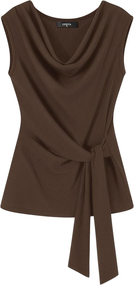 ZESICA Women's Summer Business Casual Tank Tops 2026 Cowl Neck Sleeveless Knit Slim Shirts Spring Work Dressy Blouses (Black, S)