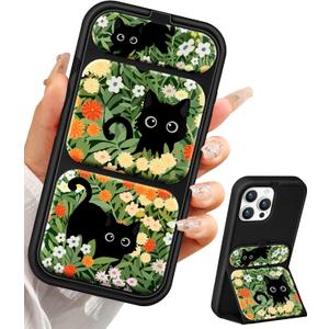 Camera Cover Stand Case for iPhone 13 Pro Max - 6.7 inch Women Mujer Girl Girly Unique Cute Aesthetic PU Leather Folio Folded Flipped Holder with Magnetic Closure, Cat Floral Flower