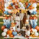 Fall Balloon Arch Kit 135Pcs Dusty Blue Burnt Orange Sand White Balloon Garland with Pumpkin Banner for A Little Pumpkin Is On The Way Baby Shower Autumn Birthday Thanksgiving Party Decoration
