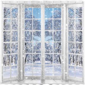 Allenjoy 72x72 inch Winter French Window Shower Curtain Beautiful Nature Snowy Scenery Bathroom Curtain Durable Waterproof Fabric Bathtub Sets Home Decor
