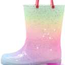 EUXTERPA Toddler Kids Waterproof Light Up Rain Boots Patterns and Glitter Boots with Handles for Boys Girls (Pink Gradient),