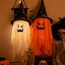 2PCS Hanging Lighted Glowing Ghost Witch Hat - 38 inch Length LED Decorations for Indoor/Outdoor Halloween Party Supplies