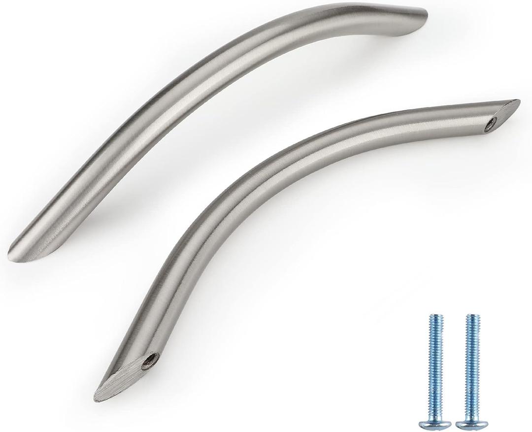 Homdiy 25 Pack 5 Inch Brushed Nickel Cabinet Pulls Arched Drawer Handles Solid Hardware for Kitchen and Bathroom Dresser