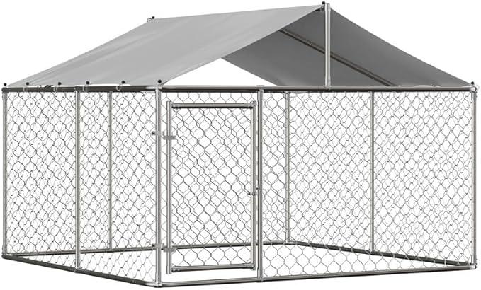 Dog Kennel Outdoor Chain Link Dog Run Playpen Galvanized Heavy Duty Outdoor Dog Kennel Fence Puppy Exercise Pen Dog Run Cage with UV & Waterproof Cover Secure Lock 10x10x6ft