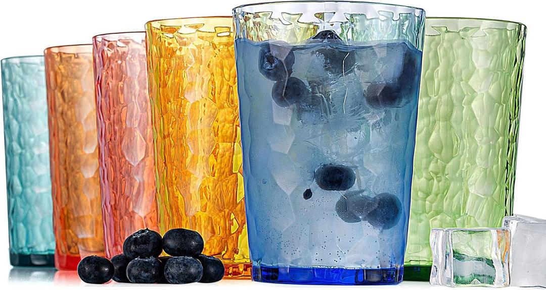 KOXIN-KARLU Hammered 15-ounce Plastic Tumbler Acrylic Glasses, set of 6 Multicolor