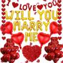 Will You Marry Me Balloons - 545 Pcs Gold Letter Heart Foil Balloons Banner Rose Petals Hanging Streamer Garland Valentines Day Decorations For Engagements Wedding Proposals Romantic Special Night