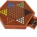 15-Inch Wooden Chinese Checkers Board Game Set Classic Strategy Game with 72 Glass Marbles, Dual-Sided Storage Drawer, Family Board Games for Adults, Educational Travel and Indoor Game